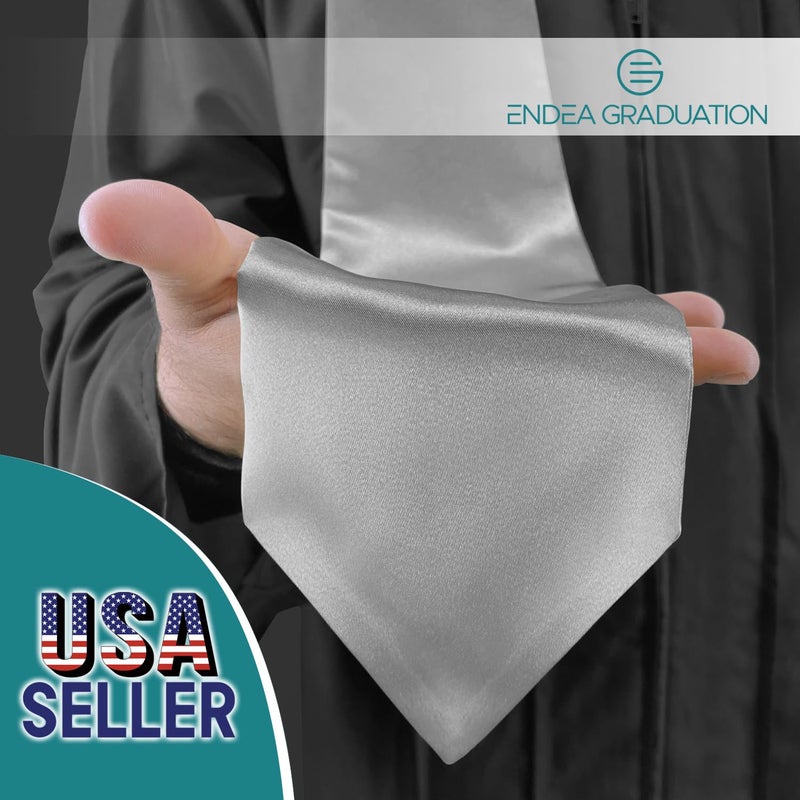 Endea Graduation Endea Silver Graduation Stole - Plain Color, Unisex, 62" Graduation Sash (Silver) - Image 2